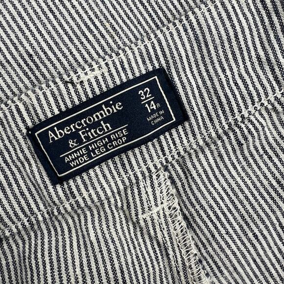 Abercrombie & Fitch Pinstripe Cotton Linen Wide Leg Pants Size 14 - Picture 4 of 7